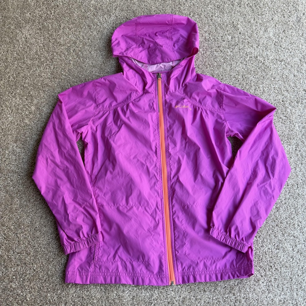 Columbia Jacket Girls Large 14/16 Purple Hooded Lightweight Rain Windbreaker